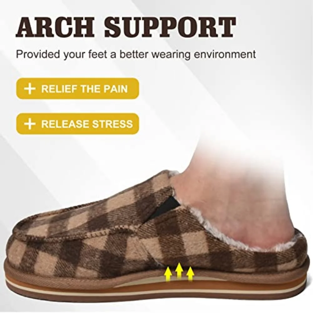 Men’s Anti Slip Cozy Fleece Memory Foam House Slippers - Plaid